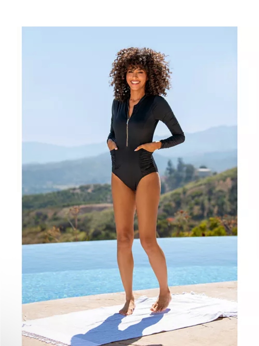 La Blanca Black Long-Sleeve Girls One-Piece Swimsuit with Front Zipper